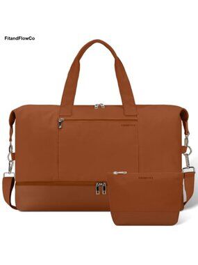 PU Leather Canvas Weekender Travel Duffel Bag Shoe Compartment Carry-On